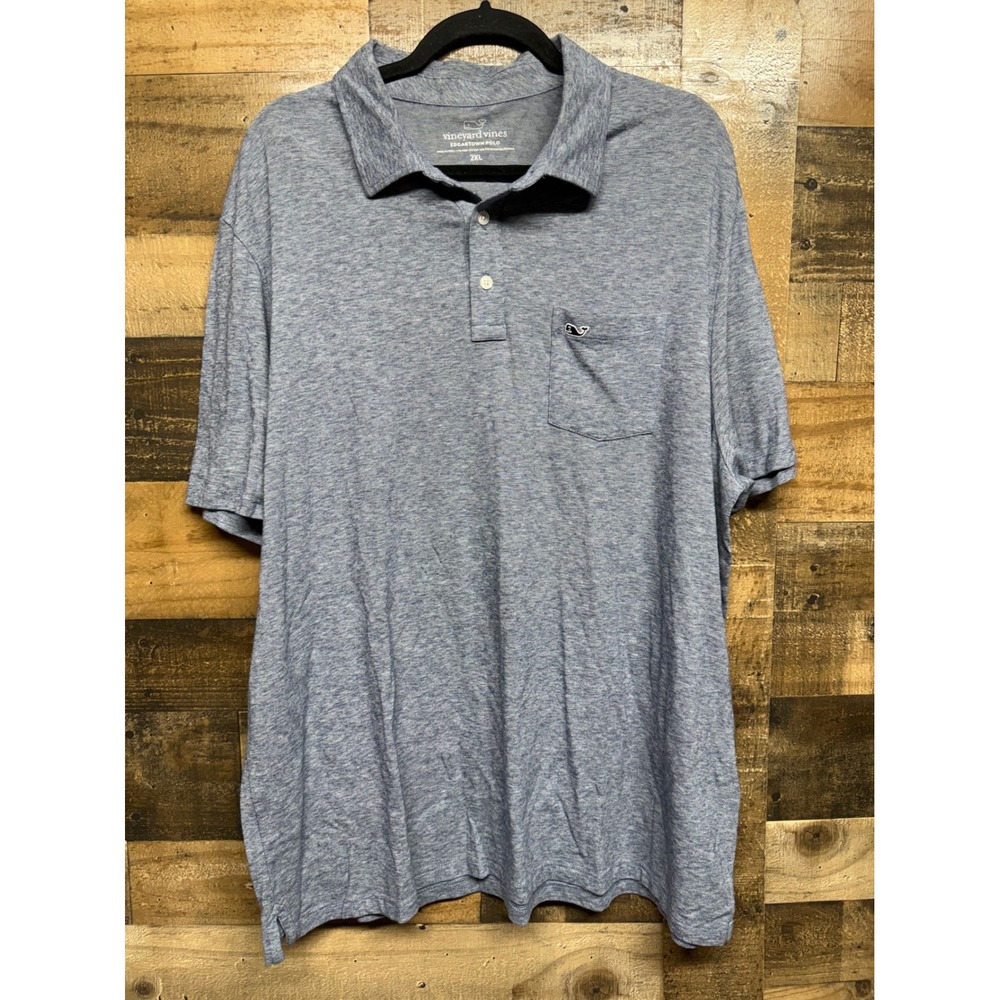 Vineyard Vines Edgartown Polo Shirt Mens 2XL Blue Heather Micro Stripe Pocket